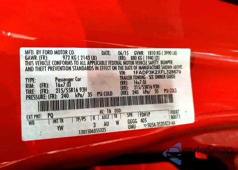 2015 Ford Focus Se from USA, damaged, VIN 1FADP3K2XFL328679